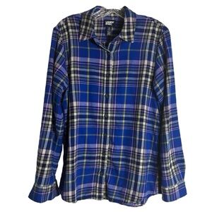 LANDS’ END Button Down Plaid Shirt in Blue/Yellow/White Size M (10-12) -- FALL!!